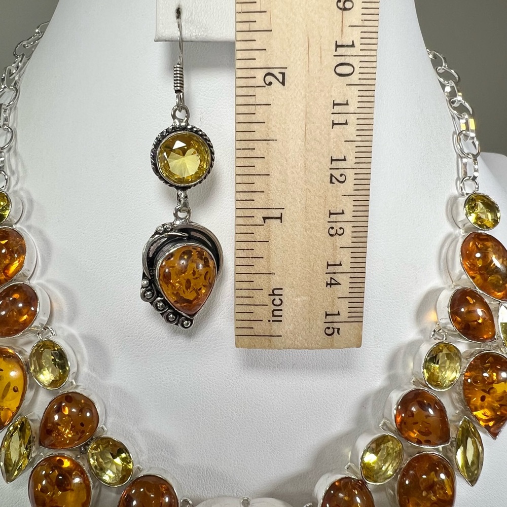Amber & Citrine 925 Large synthetic stones Necklace Bracelet & ONE Earring ONLY - Picture 16 of 17